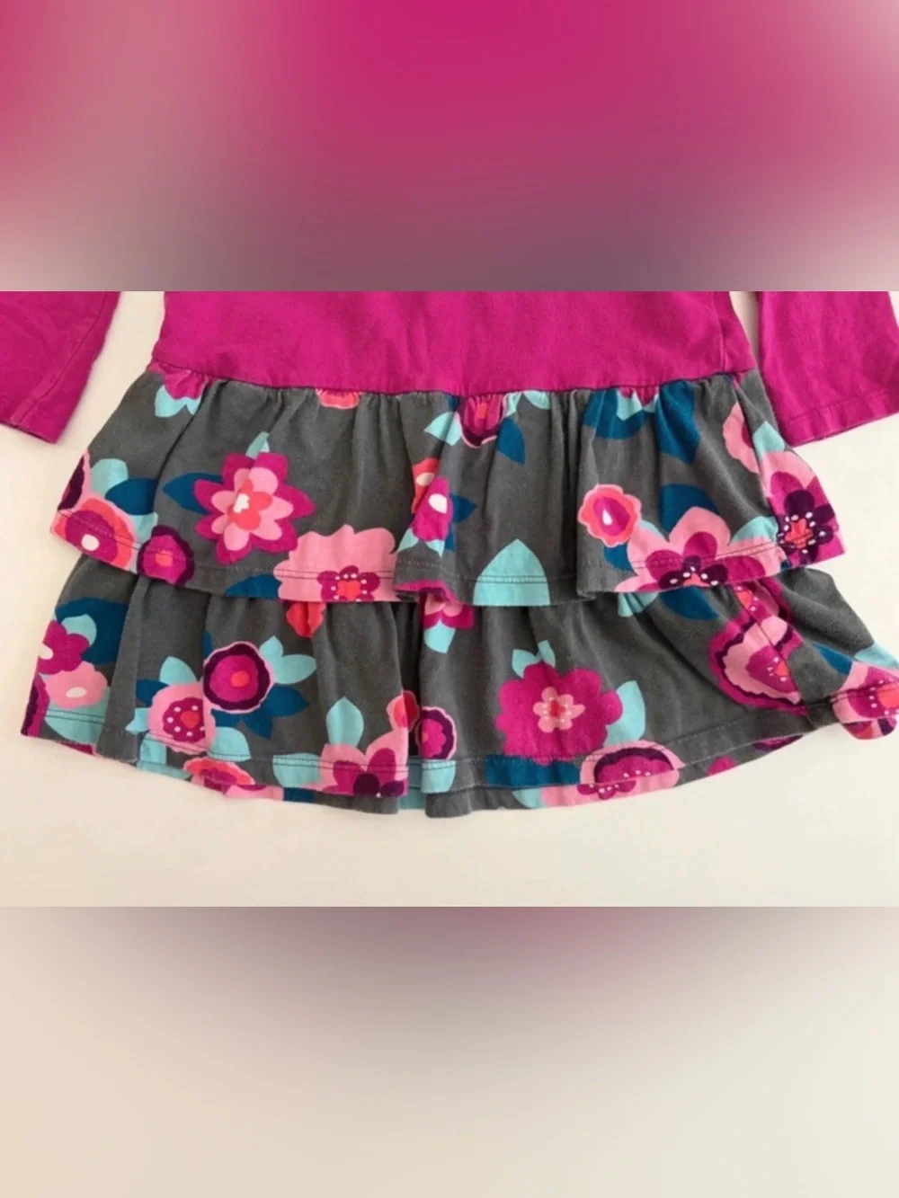 Gymboree 3T Magenta Long-Sleeve Dress with Floral Tiered Skirt